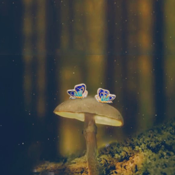 Enamel Sterlling Silver butterfly Earrings Studs - Picture 1 of 4